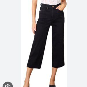 JUDY BLUE 🆕 NWT Black Wide Crop Jeans Raw Hem Control Top Size 30